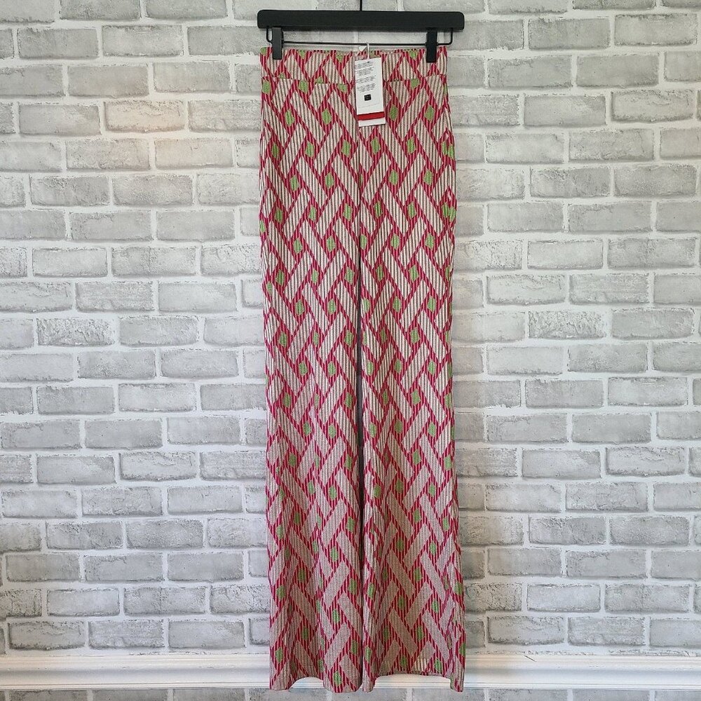 Q2 Trouser Wide Leg Pants Made in Italy Geometric Print Size EU M USA 36 NWT